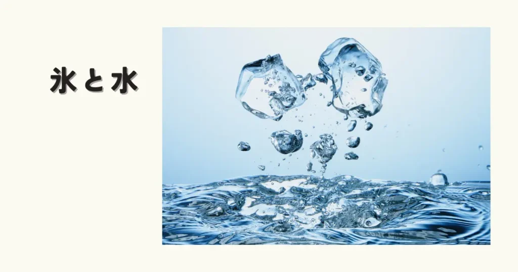 アイスコーヒーに使う氷と水のイメージ画像。氷が水中に落ちる瞬間。