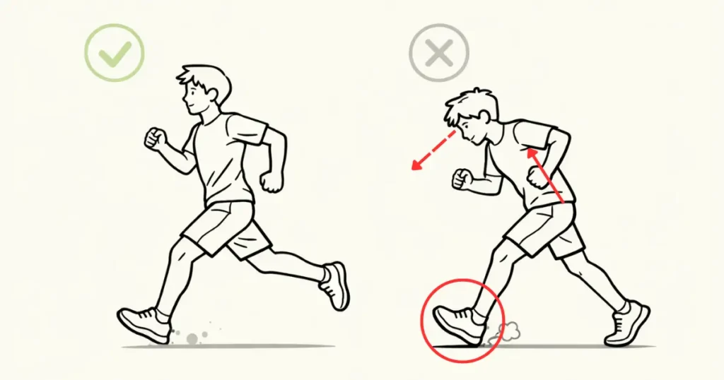 正しいランニングフォームと悪いフォームを比較したイラスト