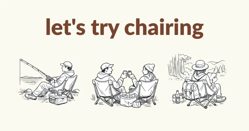 釣りや会話、景色を楽しみながら椅子に座るチェアリングのイラスト